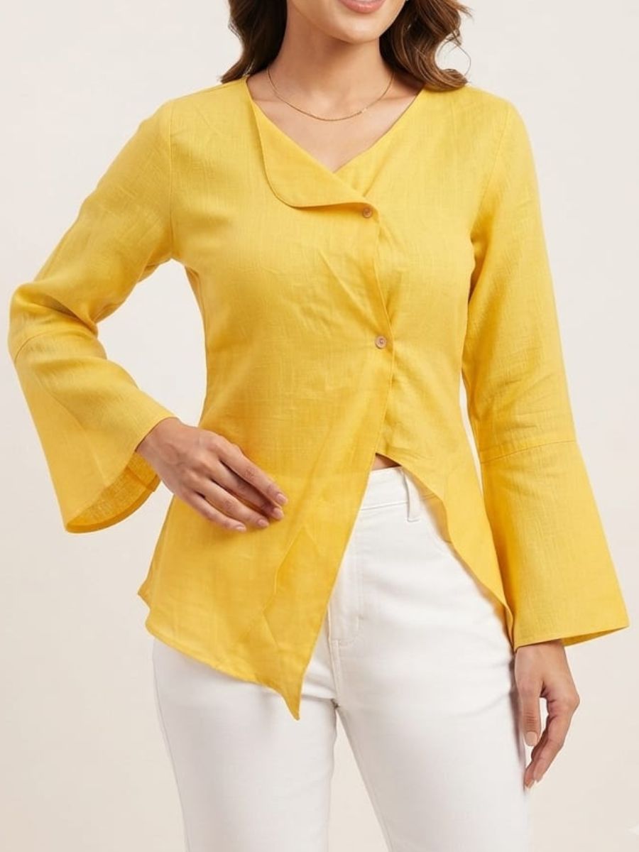 ModaFesta -yellow lenin full sleeve noting top